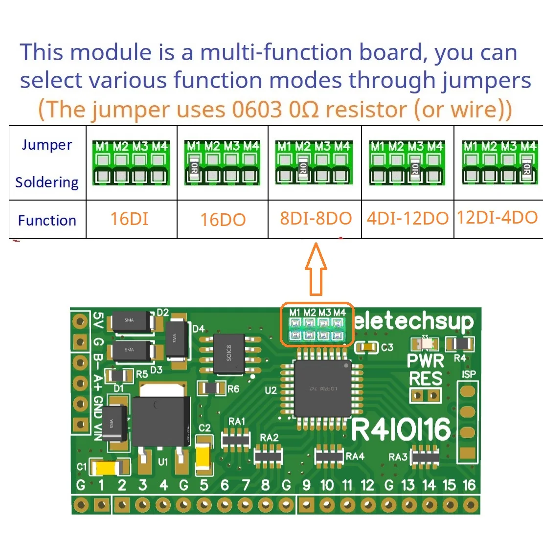 16DI/16DO/8DI-8DO/4DI-12DO/12DI-4DO Modbus Rtu Digital IO RS485 2.54mm ...