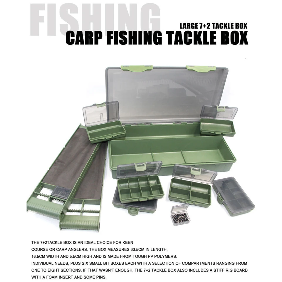 Multi Compartment Fishing Tackle Box With 10 Hair Rig Pins - ABS Storage Box For Carp Angling Hooks, Baits & Accessories