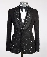 Luxurious Jewelry Ornament Tuxedos Men Suits Customized Wedding Groom Dinner Party Shawl Lapel Male Prom Blazers mens clothing 1