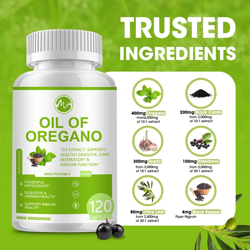 Minch Oregano Oil Extract with Olive Leaf Pill Immune Support Promotes DigestionI Supplement Health for adults with Vitamin D3