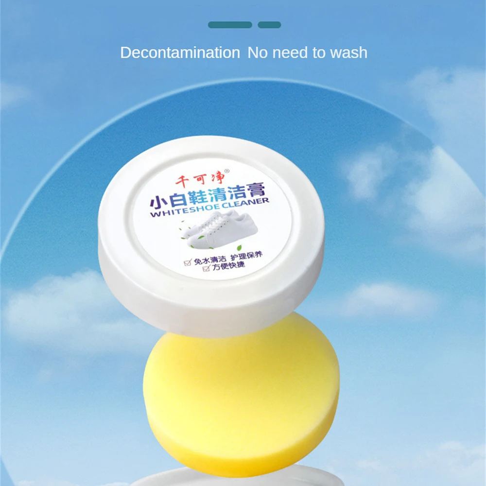 120g White Shoes Cleaning Cream With Sponge Shoes Stain Removal For Leather Canvas Sports Sneakers Maintenance Tools