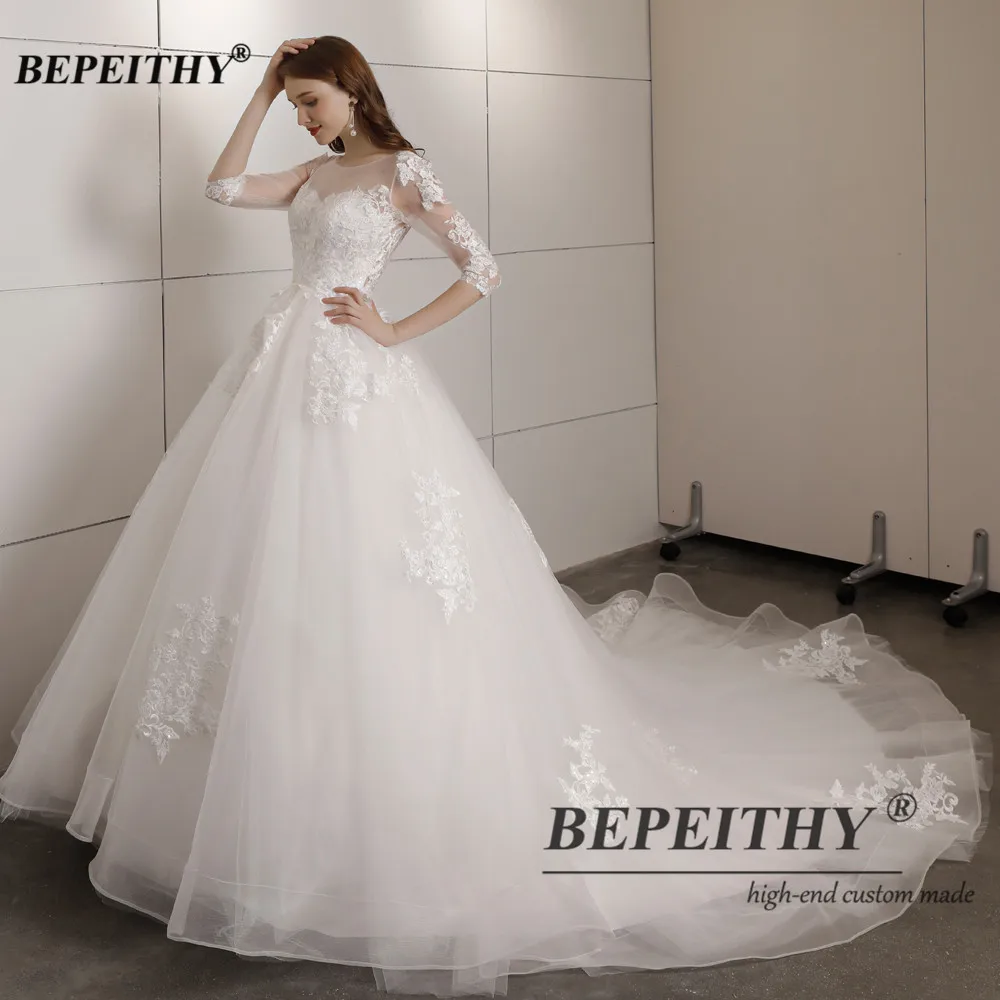 BEPEITHY Customized Vestidos De Novia Plus Size Half Sleeves Princess Wedding Dress For Women Lace Court Train New Bridal Gowns 3