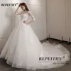 BEPEITHY Customized Vestidos De Novia Plus Size Half Sleeves Princess Wedding Dress For Women Lace Court Train New Bridal Gowns 3