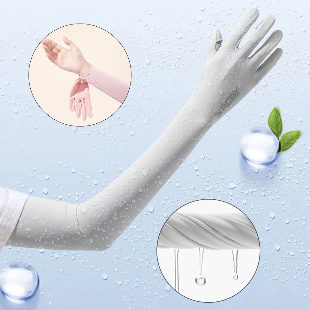

Summer Sun Protection Non-slip Gloves Women Outdoor Riding Breathable Elastic Touch Screen Long UV Protection Ice Silk Sleeve