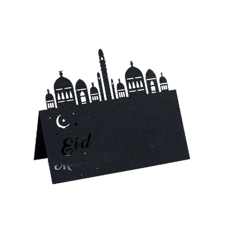 50/100Pcs Eid Mubarak Architectur Table Name Place Card Muslim Lace Name Message Setting Card Wedding Birthday Party Favor Decor