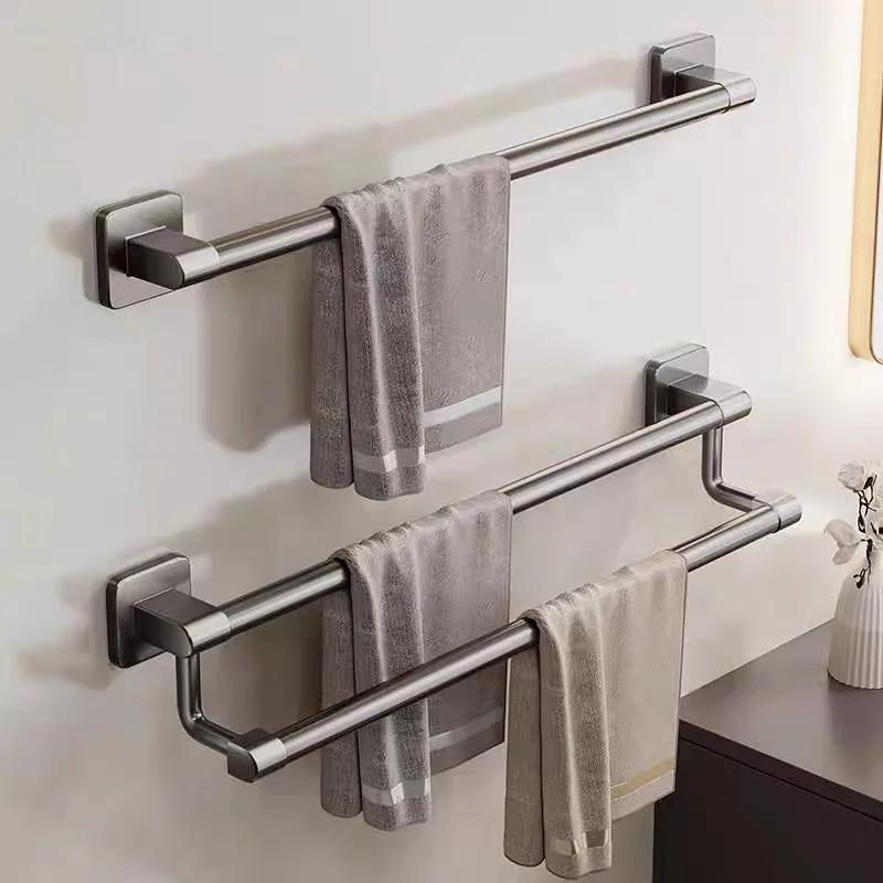 Space Aluminum Towels Rack Stand No Punch Bathroom Towel Holder Supplies Organizer Accessories Towel Bar Rail
