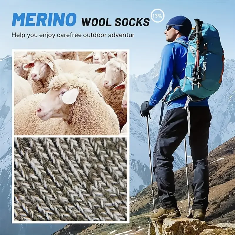 5 Pairs Merino Wool Socks For Men, Super Thick Hiking Socks - Image 5