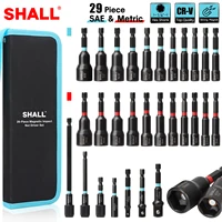 SHALL 29Pcs Magnetic Nut Driver Set Impact Drill Driver Bit 1/4" Hex Shank Metric SAE Nut Driver Impact Socket Adapters 1