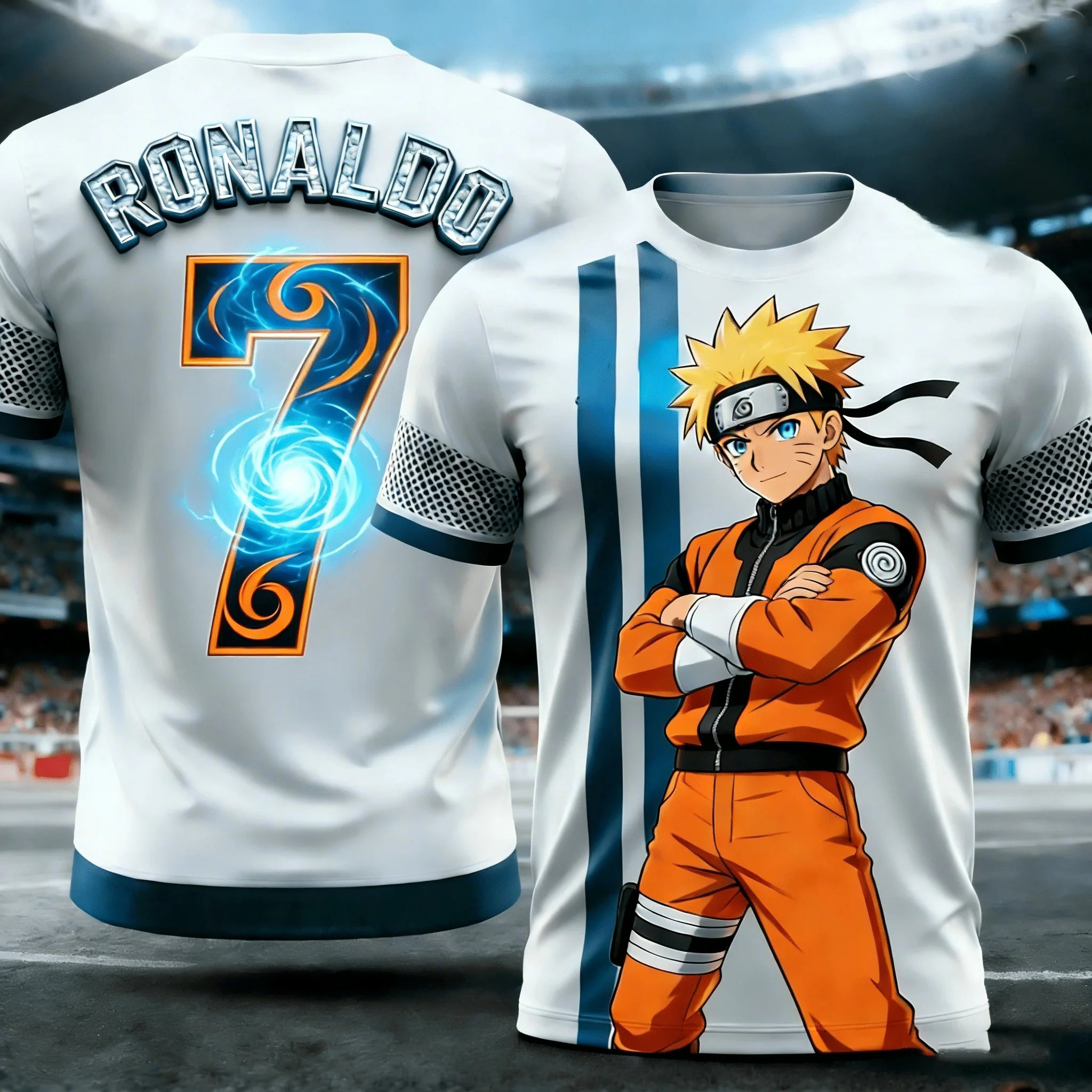 Bandai Brand „Naruto: Shippuden“ 7. Fußballtrikot, 3D, schnell trocknend, atmungsaktiv, für Herren und Kinder, Sport-Anime-T-Shirt