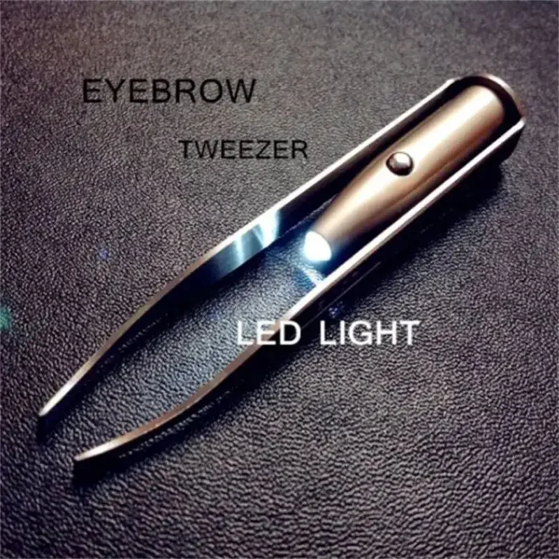 Portable Stainless Steel Smart Design Eyebrow Hair Remove Tweezer With LED Light Makeup Tool