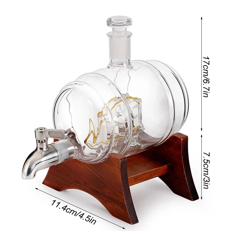 Whiskey Decanter Set Wine Aerator Decanter 1000ml Creative Barrel Shape Wine Dispenser Glass Wine Bottle Holder Whiskey Glass Set Decanter Hand Blown