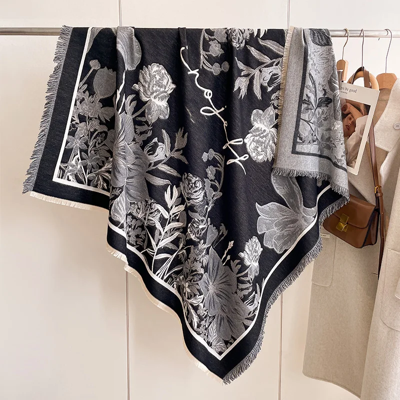 New Fashion Cashmere Women Two-sided Large Square Scarf Winter Warm Shawl and Wrap Bandana Pashmina Female Foulard Thick Blanket