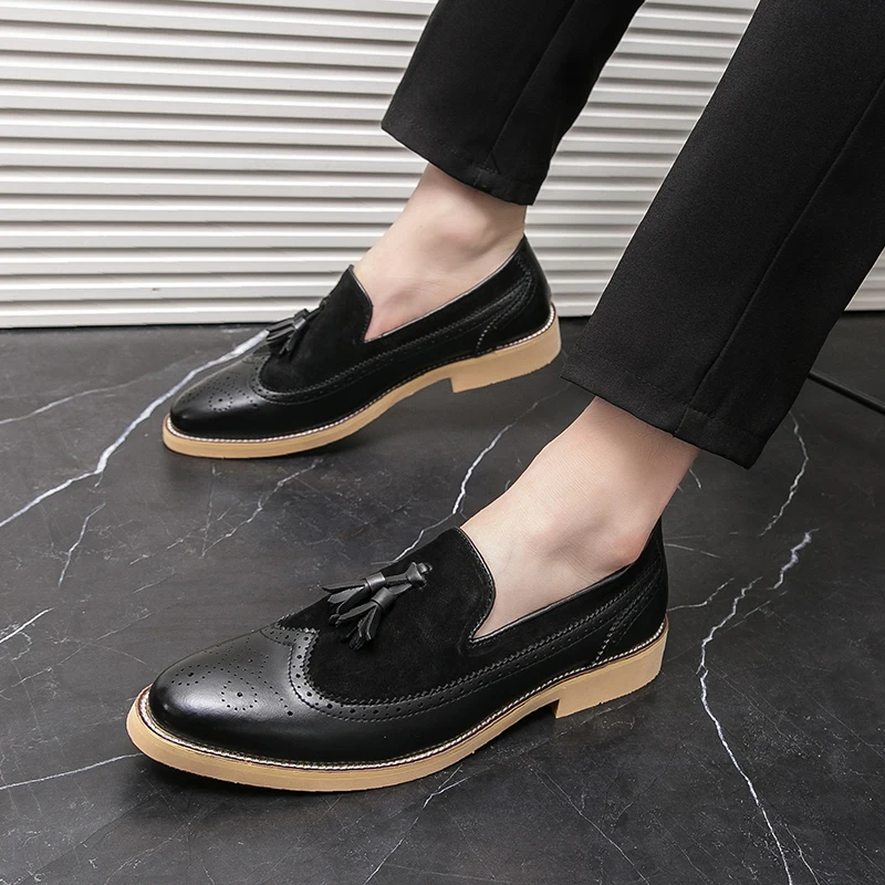 Men Brogues Fashion Tassel Loafers Slip on Designer Wedding Dress Shoes Leather Oxfords Office Business Formal Shoes Big Size 47
