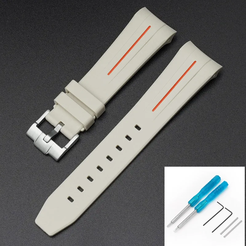 Premium Rubber Strap with Stainless Steel Buckle - 22mm Curved Interface Watch Band