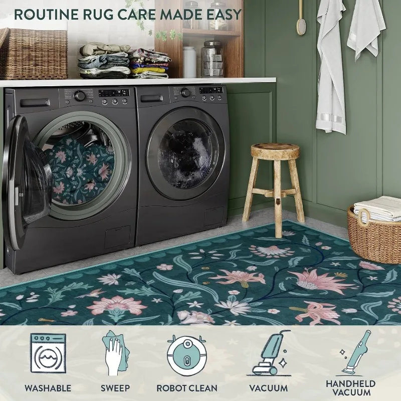 Retro Floral Living Room Carpet Large Area Luxury Plant Bedroom Plush Rug Machine Washable Non-slip Coffee Table Mat Ковер Tapis