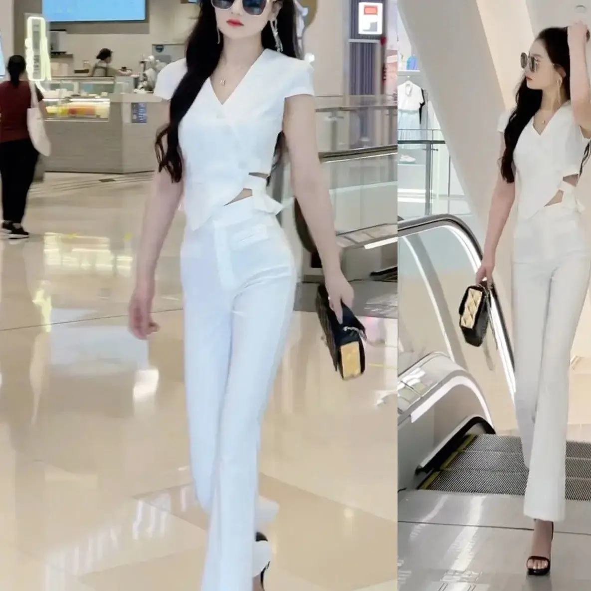 Fashionable and Sexy Set for Women's Spring/Summer New Style Temperament Off the Waist Small Shirt+Pants Two Piece Set