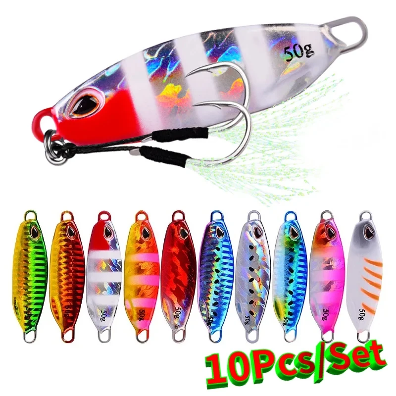 

10pcs Set 10g 20g 30g 40g 50g Jigging lure fishing bait Metal Jig Spoon pesca Shore Slow japan lures Tackle Hard Bass HOT