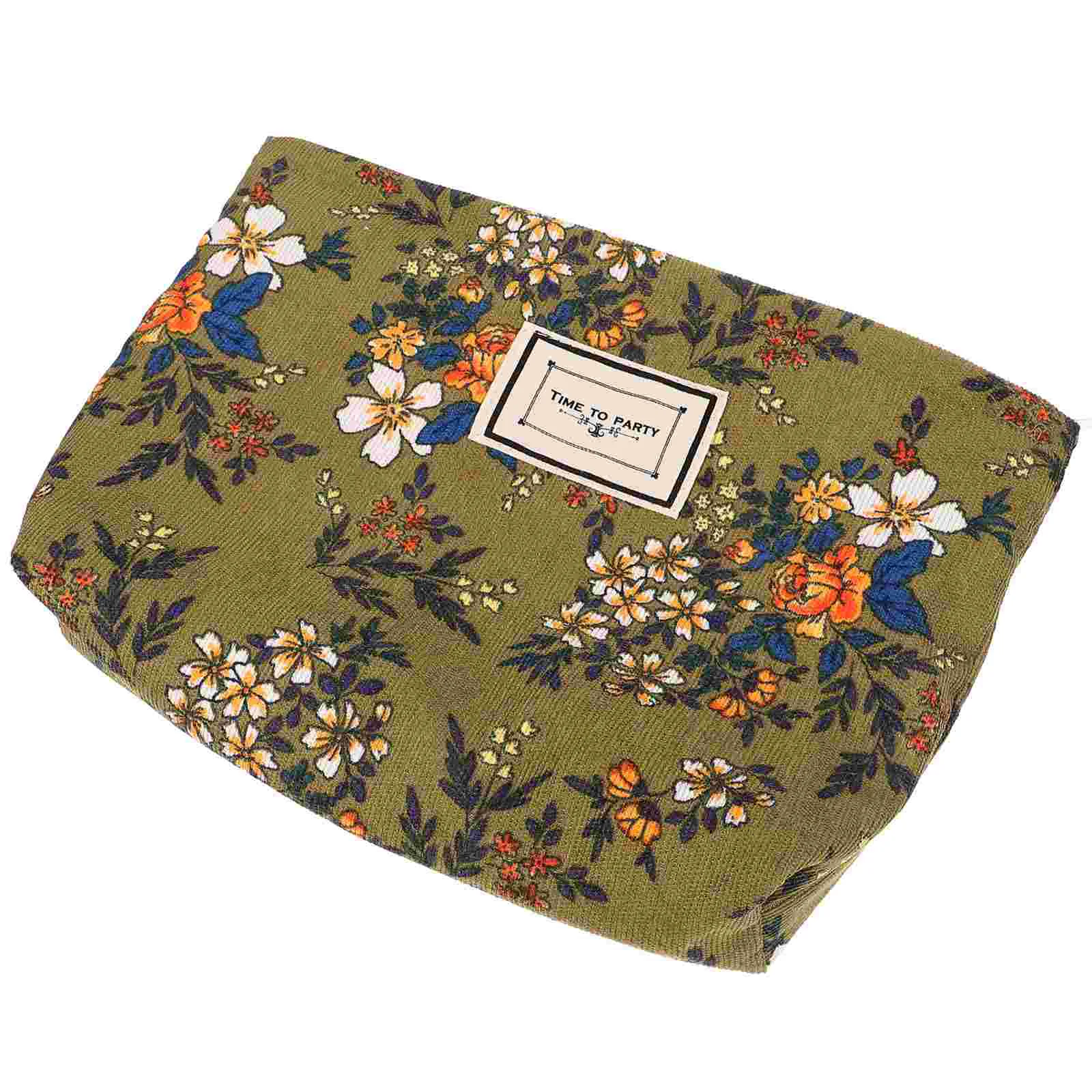 Retro Corduroy Cosmetic Bag Flower Jacquard Fabric Storage Bag Travel Portable Storage Bag Washing Bag Travel MakeUp Bag