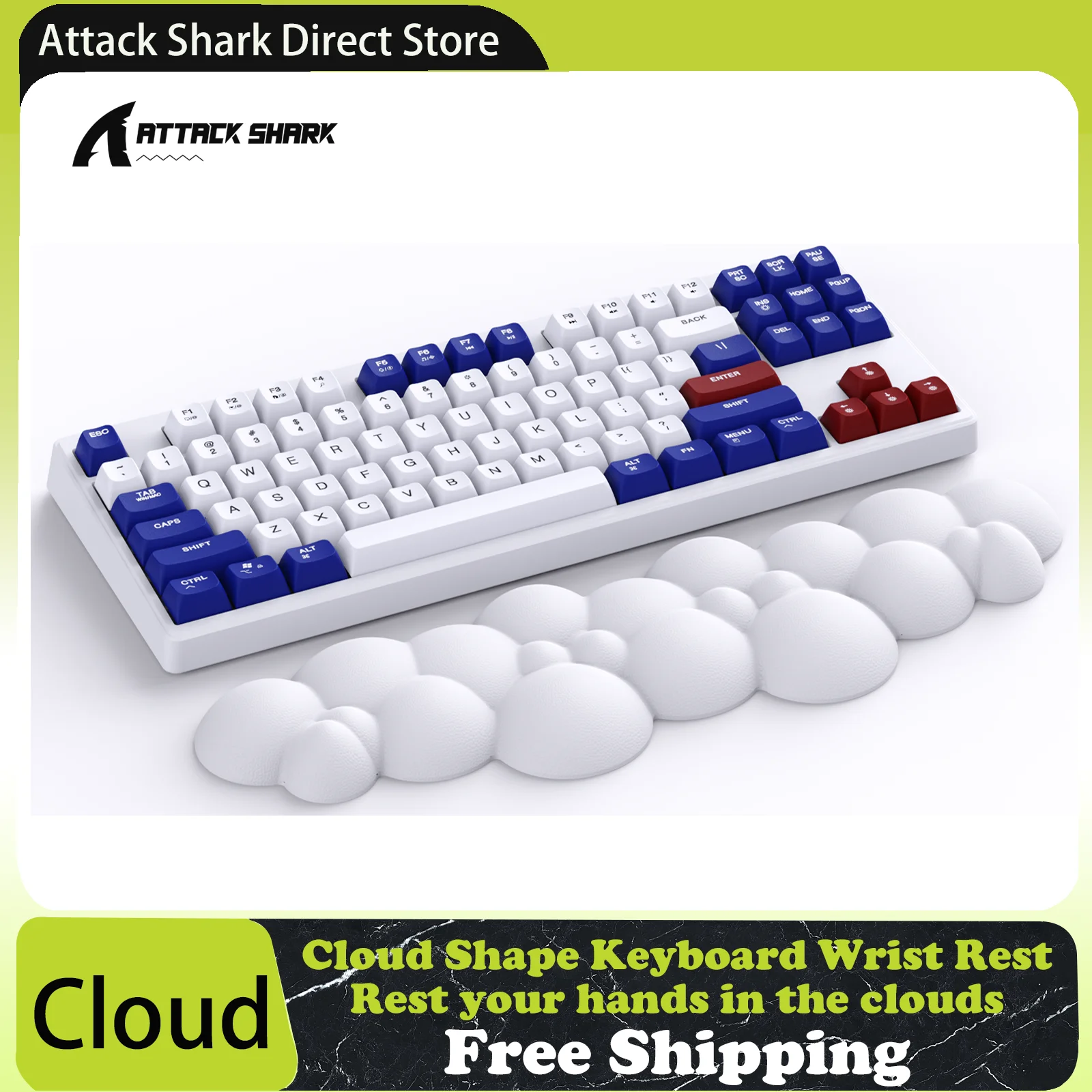 Attack Shark Cloud-repose-poignet Ergonomique Doux Pour Clavier 61/68/87/100 Touches, Mac, Base En Caoutchouc Antidérapante, Mousse à Mémoire De Forme, 38.5*11*3cm