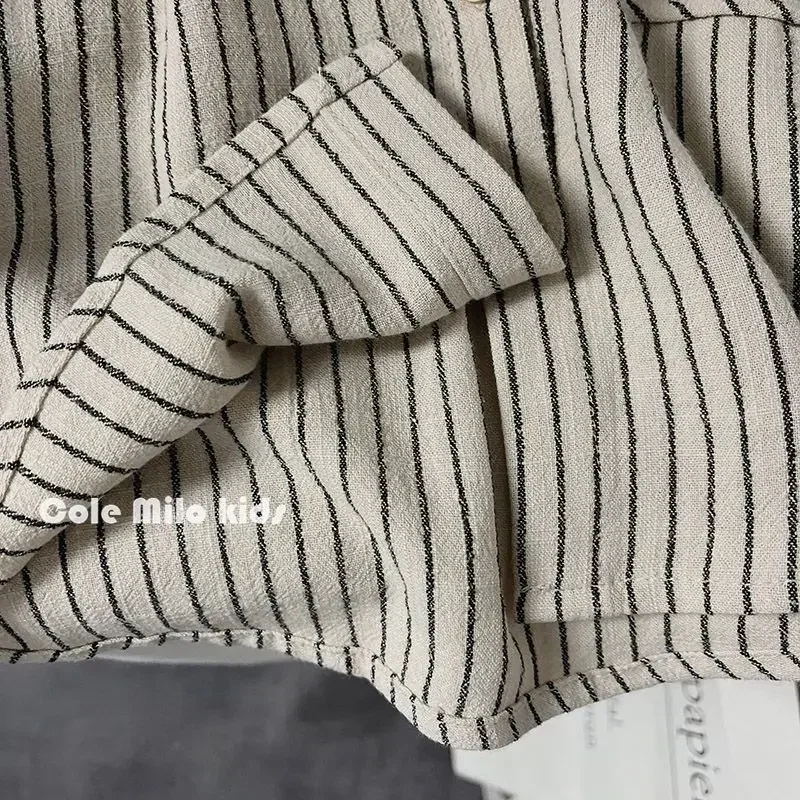 Children Clothing Japanese Style Kids Cardigan Cotton Hemp Stripe Vintage Simple Comfortable Casual Fashion Summer