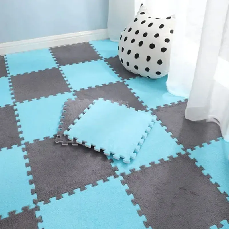 Warm and Soft Plush Carpet with Interlocking Eva Foam Puzzle Pieces for Children's Play Area Rugs Rug Bedroom Bedrooom Foot Mat