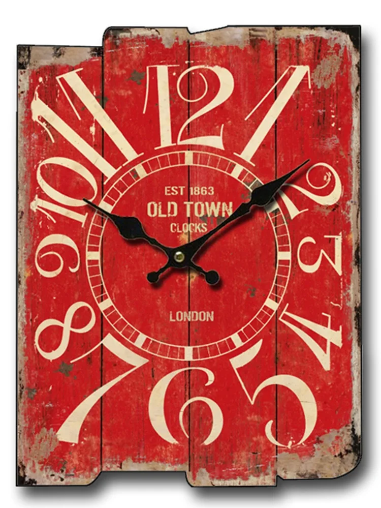 Large Square Wall Clock Retro Wood Vintage Clocks Color:A-87;Sheet Size:30X40CM