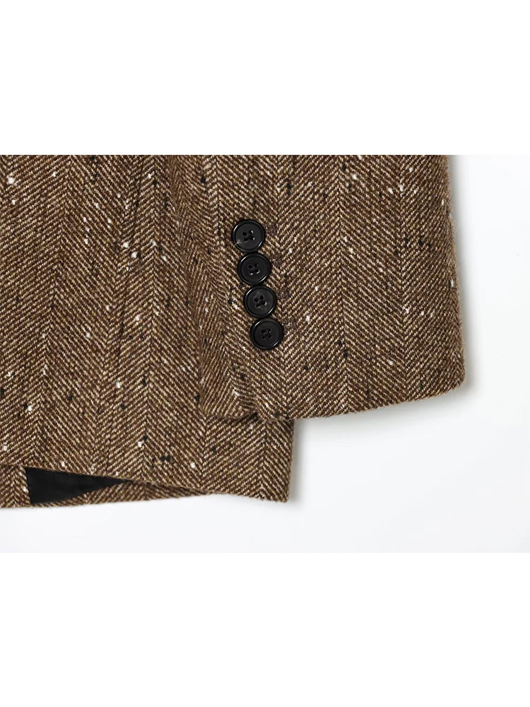 Autumn Winter Women's New Chic Blazer Coats  Long Sleeve Vintage Notched Thick Outerwears Elegant Fashion Office Female Clothes