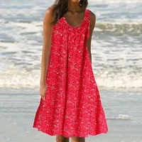 Ladiessexy V-Neck Off Shoulder Dress Casual Printed Sleeveless Loose Plus Size Beach Long Dress Summer Clothes - Image 3