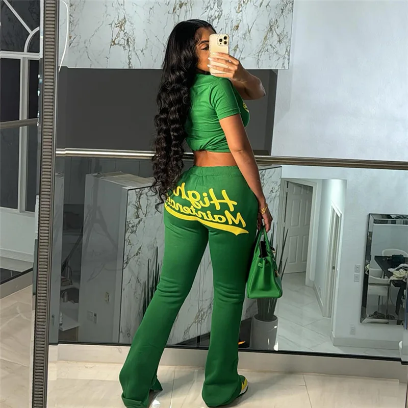 Ladies Sexy Crop Tops Two Piece Pant Set Outfits Matching Sets 2024 Women Y2K Streetwear Elegant Letter Print 2 Piece Summer Set