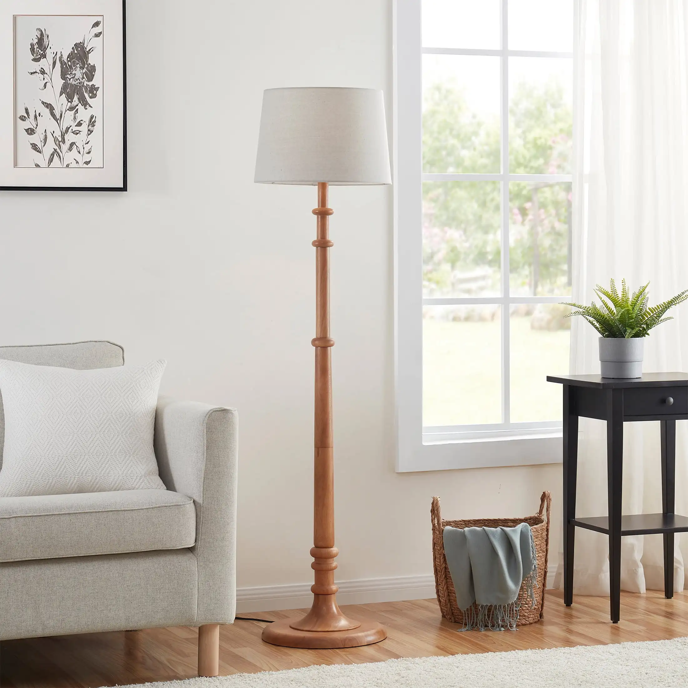 

Floor LampBetter Homes & Gardens Transitional 60" Turned Wood Floor Lamp, Brown, Adult