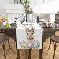 Easter Bunny Colorful eggs linen table runner Holiday party decor Farmhouse Kitchen dining table runner Easter decorations 2