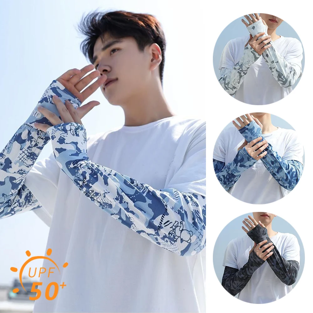 UV Solar Arm Sleeves Unisex Cycling Fingerless Gloves Cool Muff Summer Ice Silk Elastic Sunscreen Sleeves Plus Size Arm Cover