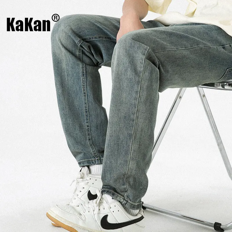 Kakan - New Wash Vintage Stretch Jeans for Men, Slim Fit Small Feet Casual Long Jeans K24-LQHA33
