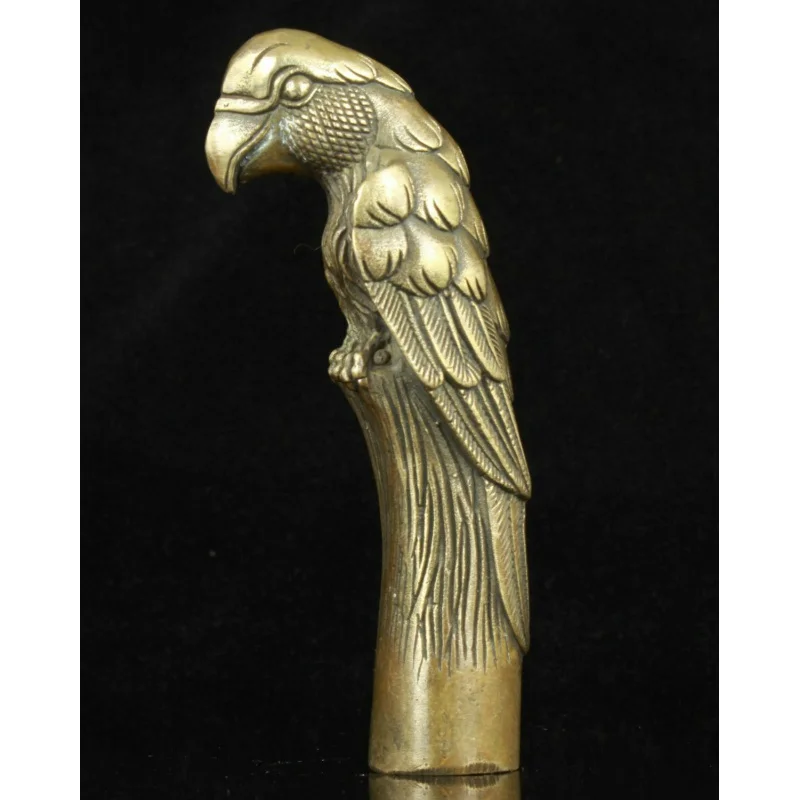 

Old Bronze Carving Lifelike eagle Parrot Statue Cane Head Walking Stick Head