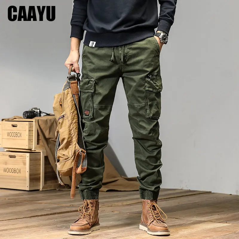 CAAYU Jogger Cargo Hosen Mens Casual Y2k Multi-Tasche Männlichen Hosen Jogginghose Streetwear Techwear Military Grün Track Hosen