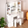 with LED Lightning Mirror and Storage, 3 Color Lighting Modes, Dressing Table Vanity Set with 3 Drawers 2 Cabinets 4 Organizers 2