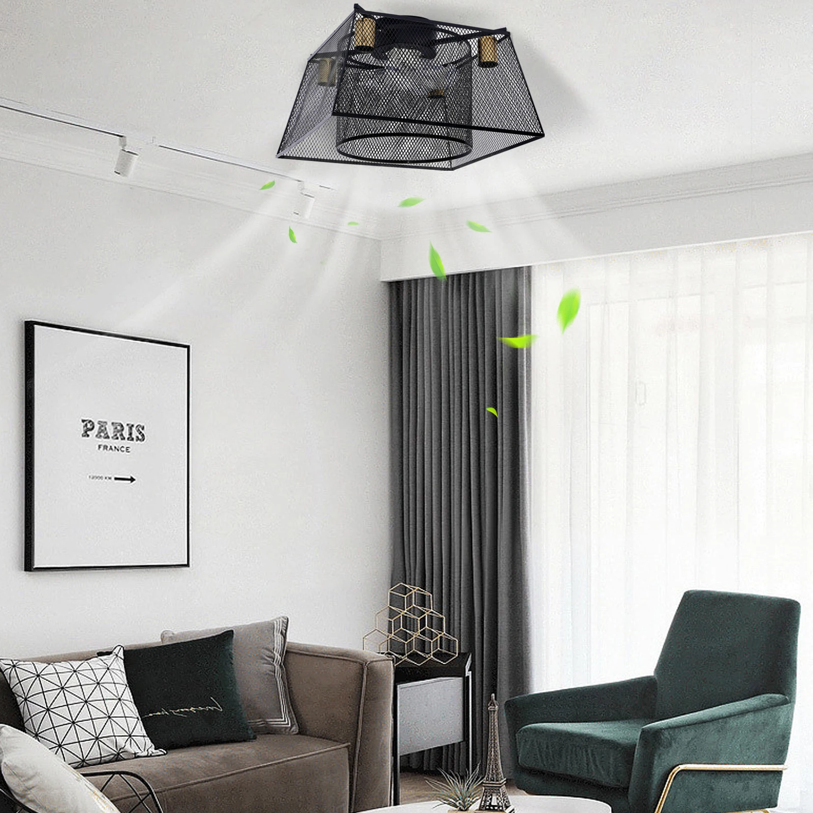 

Ceiling Fan with Remote Rustic Farmhouse Metal Cage Pendant Light Fixture Lamp