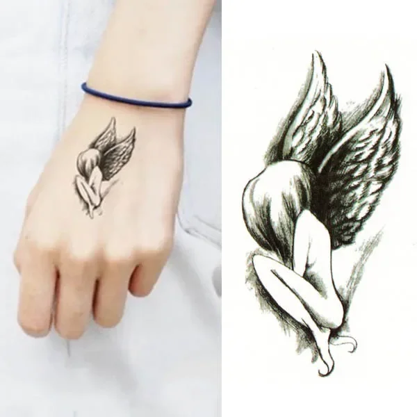 Waterproof Temporary Tattoo Sticker Color Angel Wing Black English Letter  Fake Tattoos Flash Tatoos Arm Body Art For Women Men - Temporary Tattoos -  AliExpress