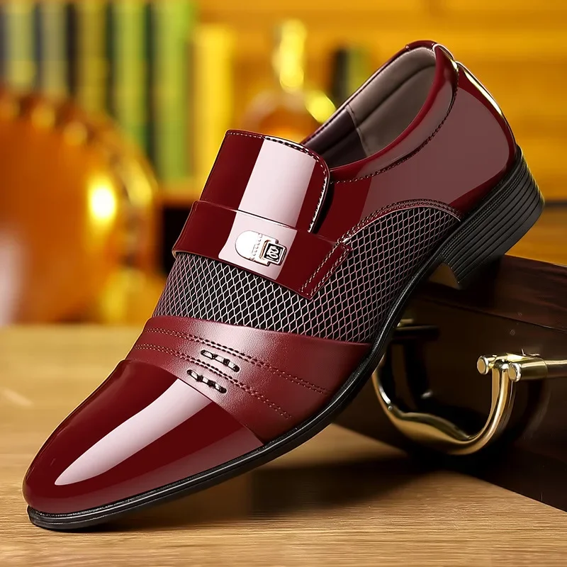 

Classic Business Dress Men Shoes Formal Slip On Dress Shoes Mens Oxfords Footwear Elegent Leather Shoes For Men Loafers Wine Red