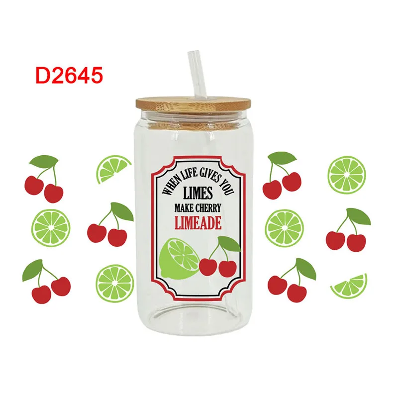UV DTF Transfer Sticker Lemon Strawberry For The 16oz Libbey Glasses Wraps Bottles Cup Can DIY Waterproof Decals D2547 dtf transfer sticker