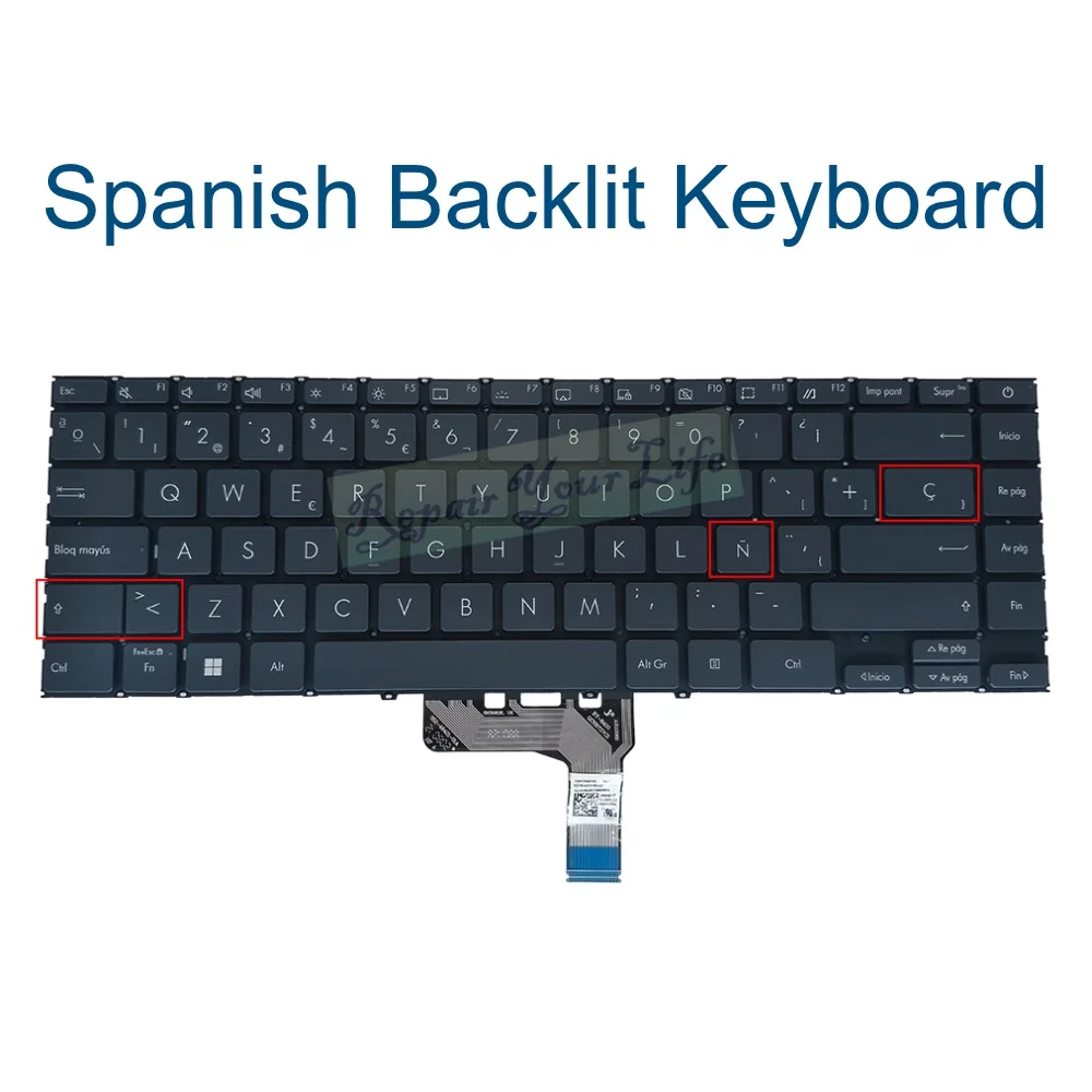 Teclado Retroiluminado para Asus Zenbook 14 Espanhol la Pt-po Reino Unido Português Ux425 Ux425j Ux425ja Ux425e Ux425ea Ux425ia Sn3591bl - Imagem 6