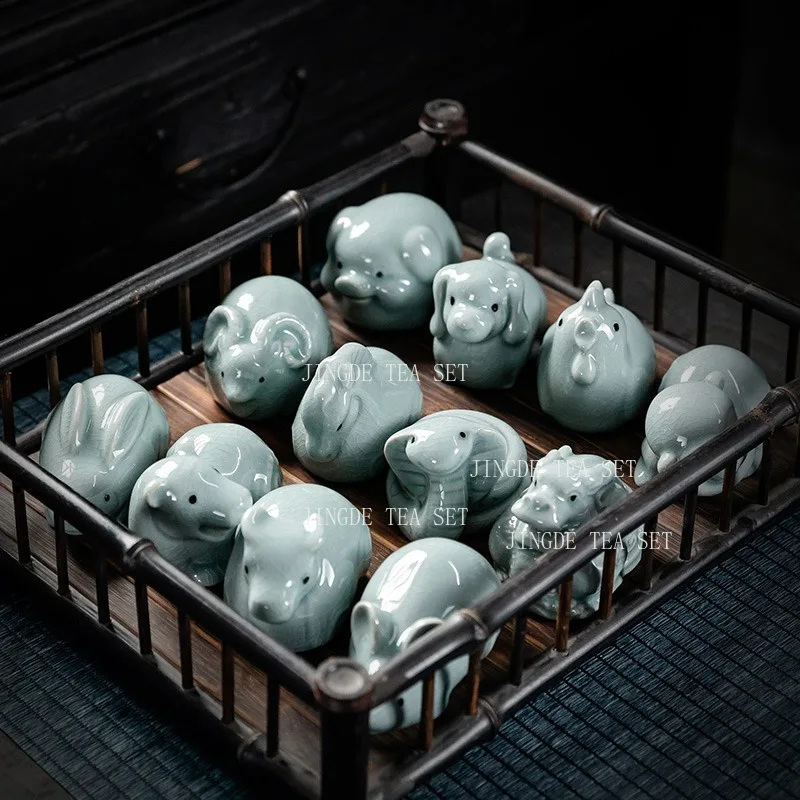 12 Zodiac Celadon Tea Pet Ornament Small Cute and Nourishing Desktop Decoration Tea Ceremony Accessories Ceramic Tea Play