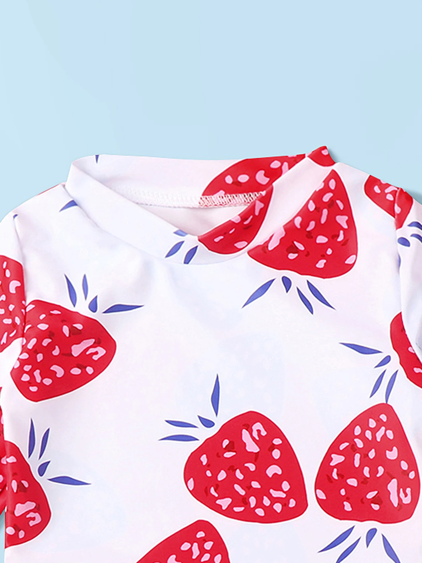 Baby Girls Two Piece Swimsuit Strawberry Print Swimwear Kids Swimming Clothing Long Sleeve Summer Beachwear Bathing Suit 4