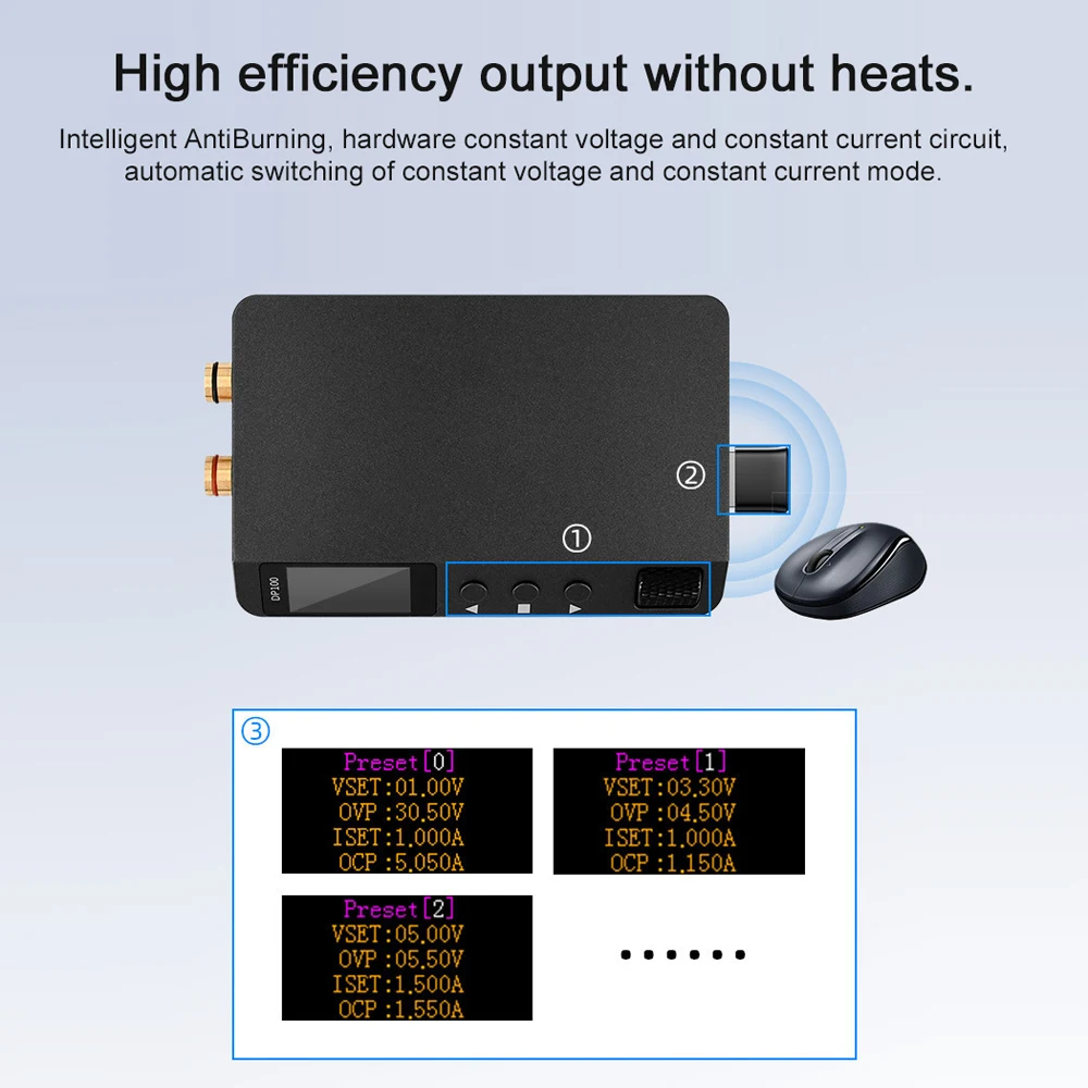 디지털 DC 전압 안정화 전원 공급 장치, 조정 가능한 100W 정전압 및 전류 전원, DP100 CNC