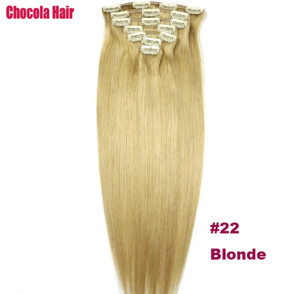 Chocola16"-24" Remy Hair 7pcs Set Clip in Human Hair Extensions 100g Brazilian Real Human Extensions