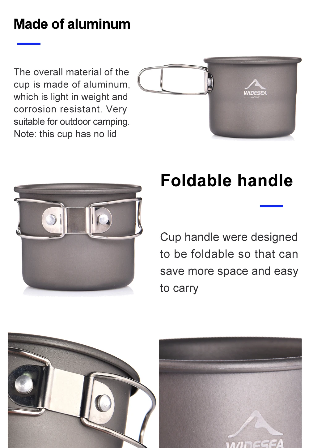 Description Picture 4 of itemWidesea Camping Mug Outdoor Coffee Tea Aluminum Cup Tourism Tableware Picnic Cooking Supplies Equipment Tourist Trekking Hiking