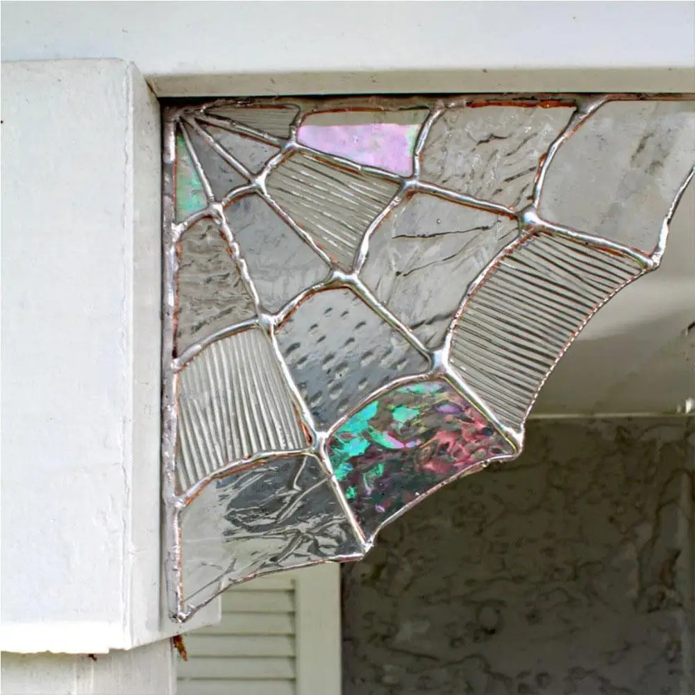 20x18cm Creative Spider Web Door Top Halloween Corner Spider Colored Glass For Home Window Hang Bedroom Living Room Door