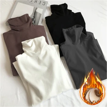 2025 سميكة صوف مبطن الياقة المدورة مزدوجة الوجهين المخملية الدافئة قاعدة تي شيرت الكورية نمط الخريف الشتاء طبقة قاعدة بسيطة القمم ﻿ 6