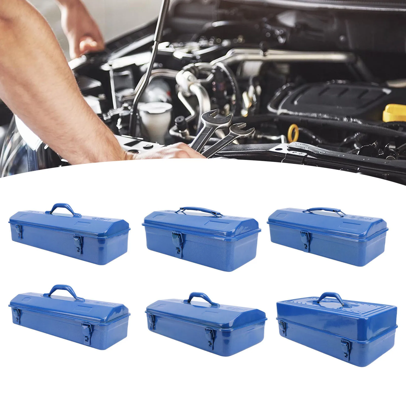 블루 툴박스 금속 구조 고하중 휴대용 공구 보관함 (작업장, 차고, 자동차, 작업 현장용)