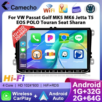 Camecho 9 pulgadas Radio de coche Android Auto Carplay para VW Volkswagen Golf 5 6 Touran Passat B6 Polo Jetta GPS WiFi reproductor Multimedia 1